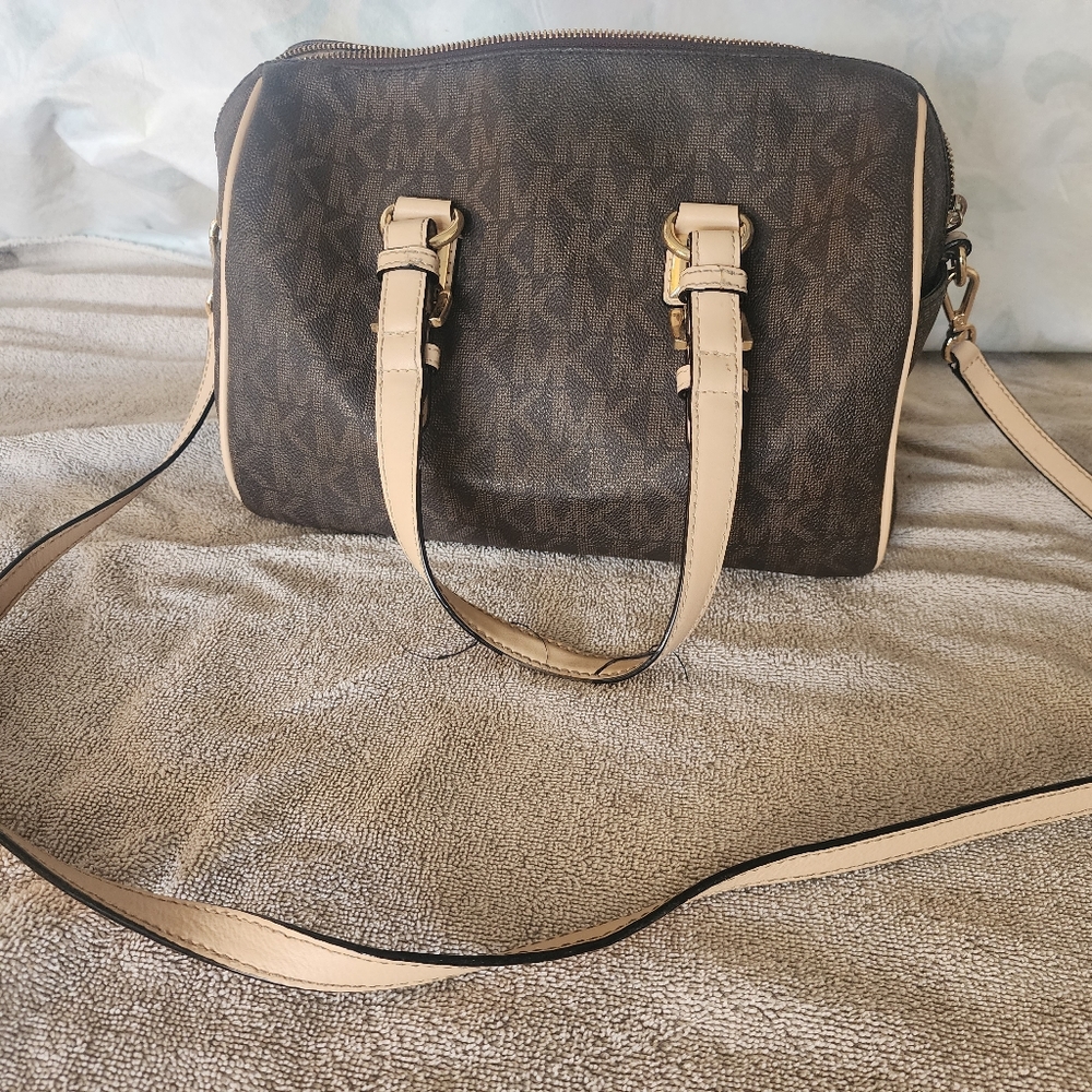 Michael Kors brown leather signature logo duffle satchel